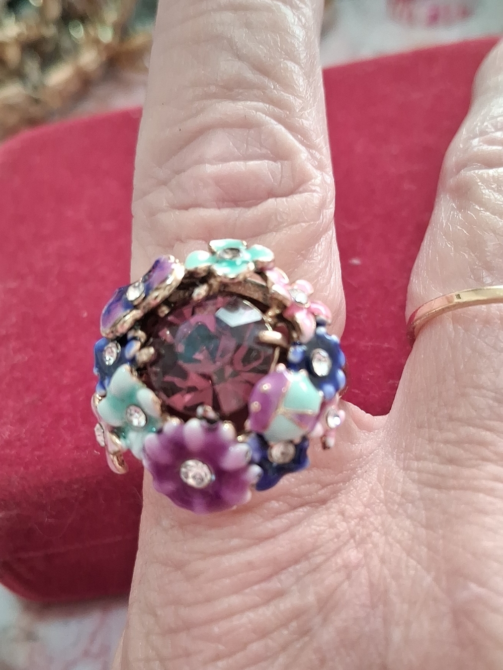 Source Unknown Purple Multicolor Floral Crystal Ring - Women Jewelry